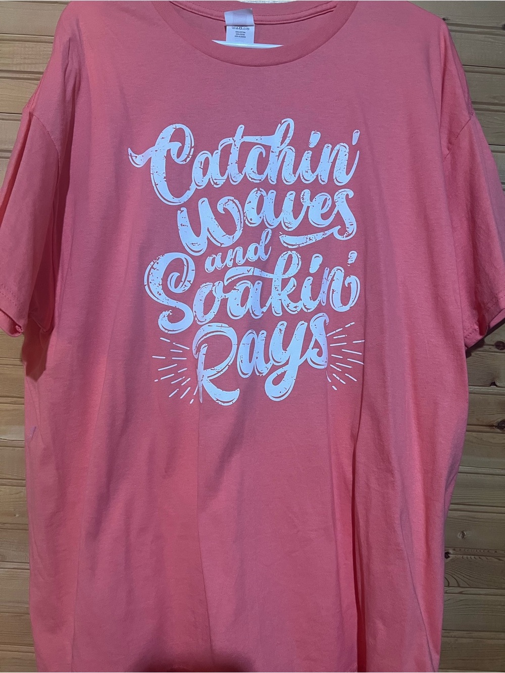 Hanes Coral Pink Short Sleeve Tee with White Script